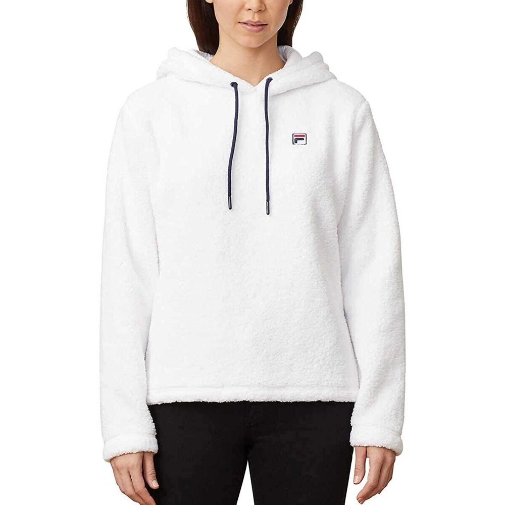 Fila Women's Josephine Sherpa Hoodie Pullover Sweater Size XL White Fuzzy Fleece